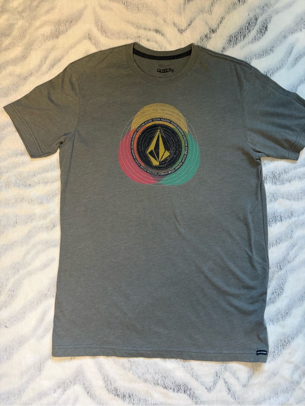 Volcom Men's Gray Graphic Logo Tee - Multicolor Chest Print
